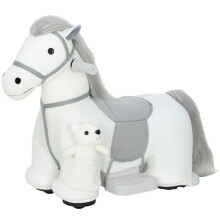 Cheval à bascule électrique avec musique, batterie 6 V, toucher doux, roues silencieuses en PU, marche avant, blanc