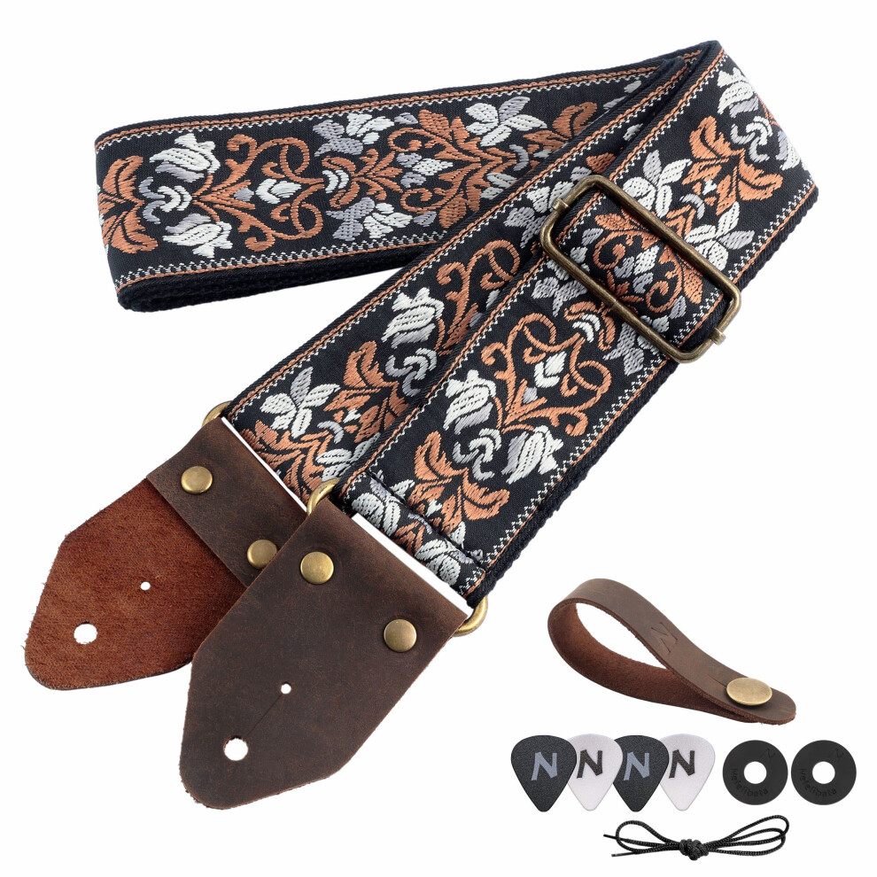 Nefelibata Guitar Strap,Jacquard Embroidery Cotton Guitar Straps With