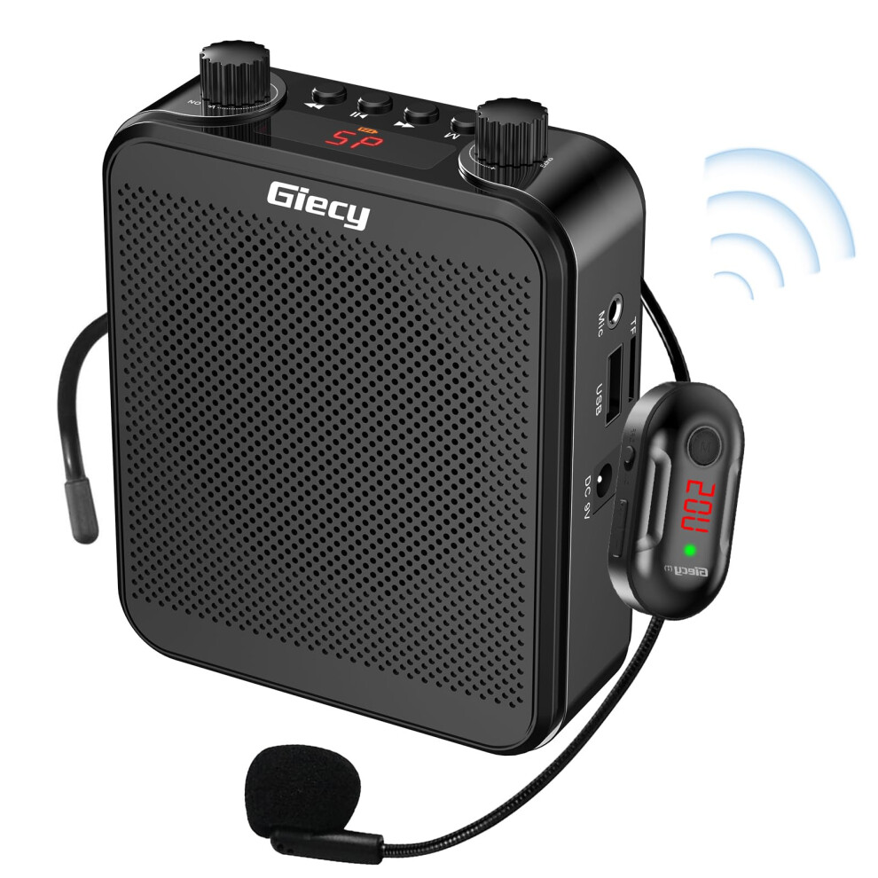 Giecy Voice Amplifier With Uhf Wrieless Microphone Headset, 30W Portab
