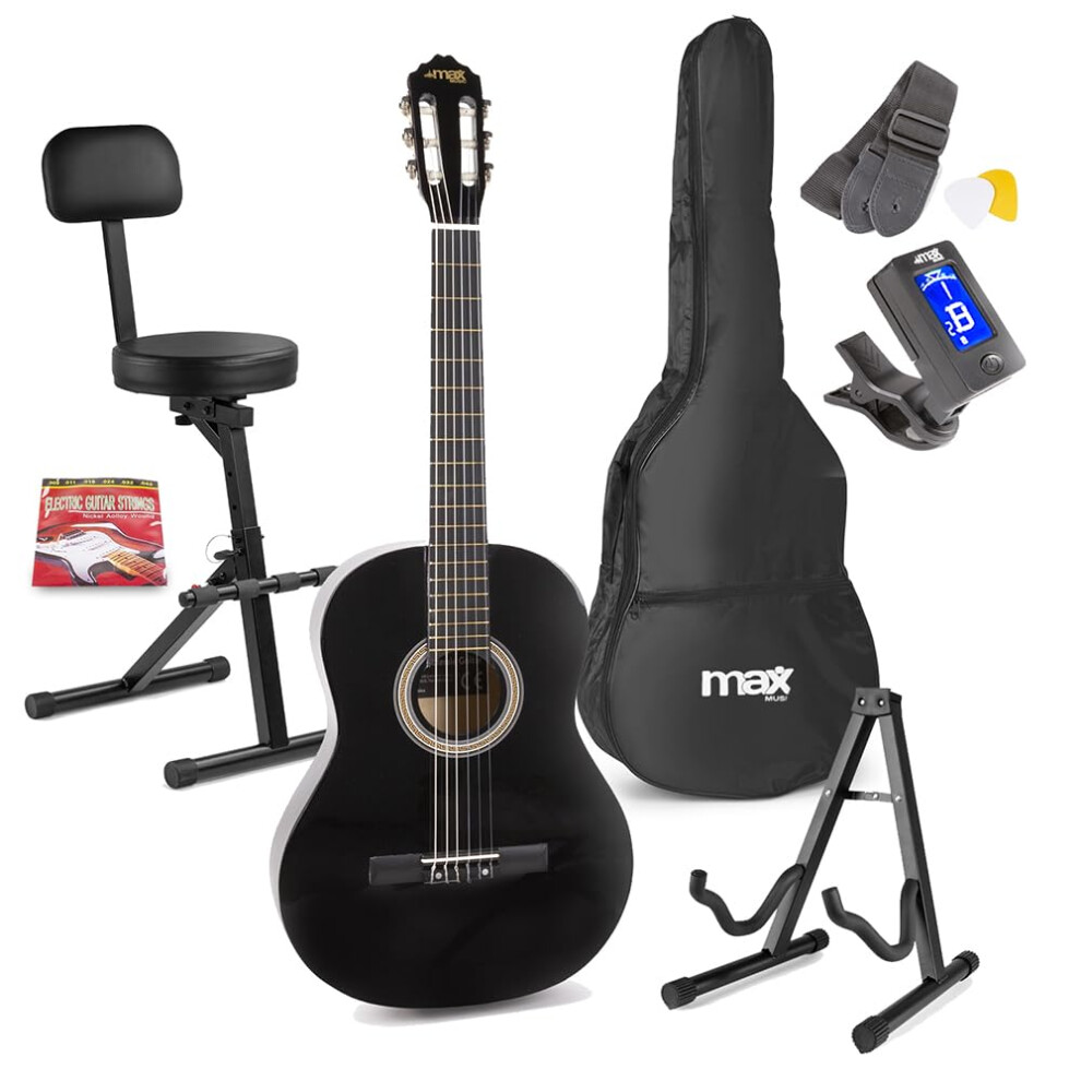 Max Soloart Beginner Acoustic Guitar Starter Kit - Black Classical Ins