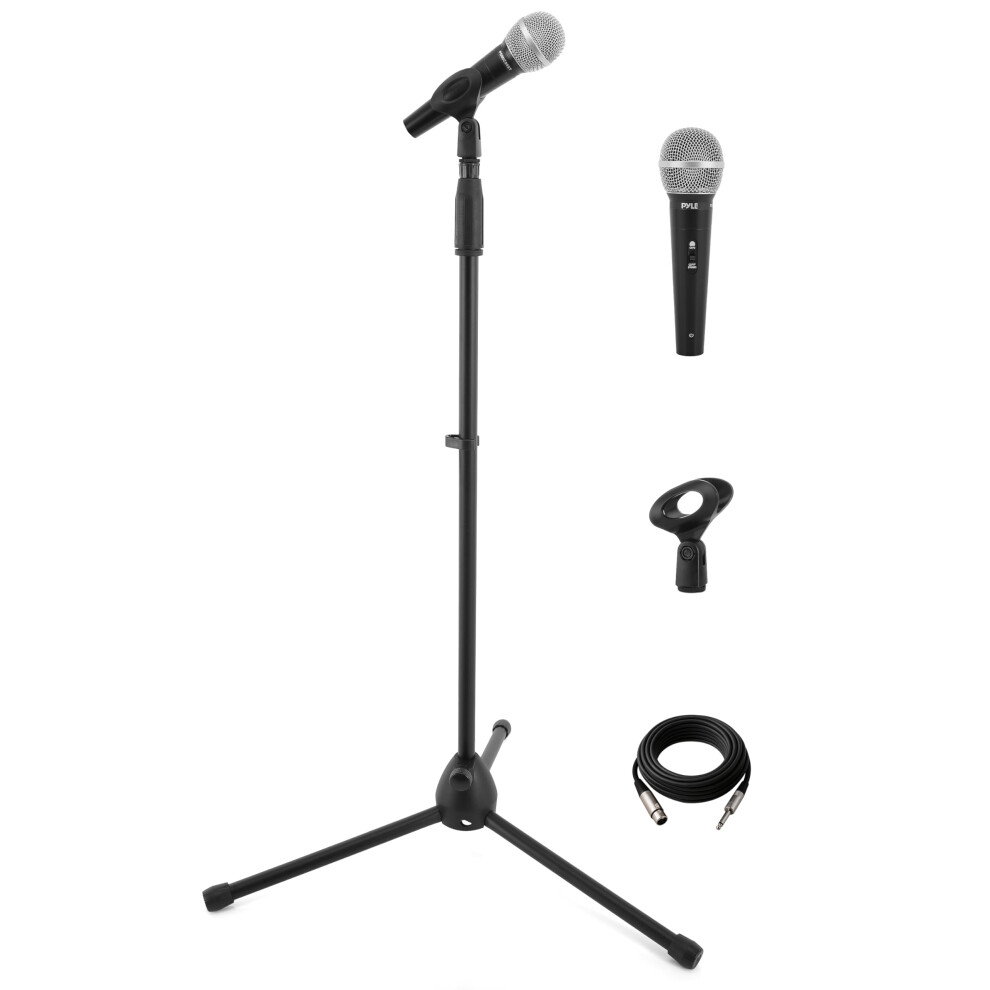 Pyle Microphone With Stand Kit – Dynamic Wired Mic With 5M Cable, Floo