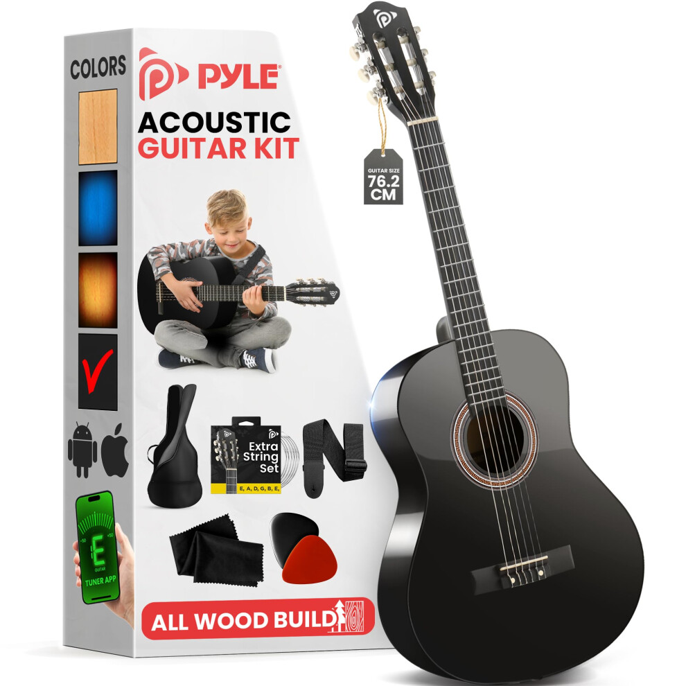 Pyle Beginner Acoustic Guitar Kit, 1/4 Junior Size All Wood Instrument