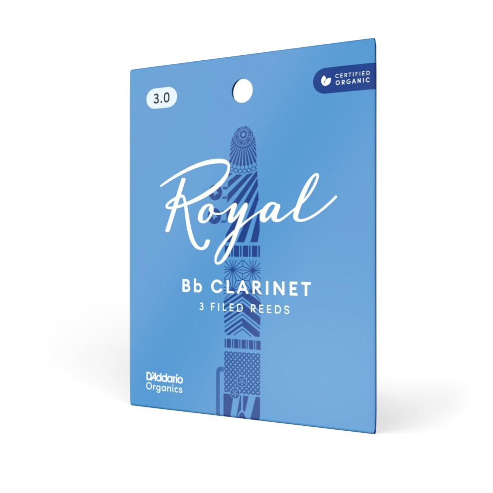 D'addario Organic Royal Bb Clarinet Reeds, Strength 3.0, 3-Pack