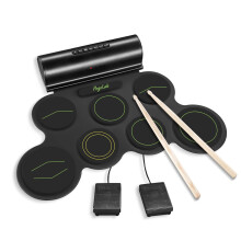 POGOLAB Roll up Drum Mat, 7 Pads Electric Drum Kit, Portable Digital Drum Practice Pad with Dual Stereo Speakers/Drumsticks/Earphone Slot, 10 Hour ru