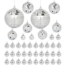 42 Pack Mini Mirror Disco Ball Set: Silver Hanging Disco Balls Decor