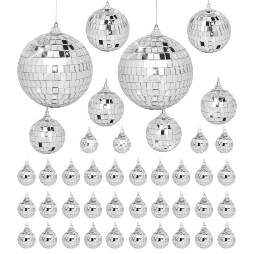 42 Pack Mini Mirror Disco Ball Set: Silver Hanging Disco Balls Decor