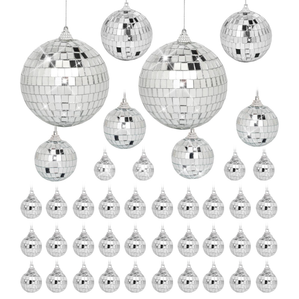 Javik 42 Pack Mini Mirror Disco Ball Set: Silver Hanging Disco Balls Decor