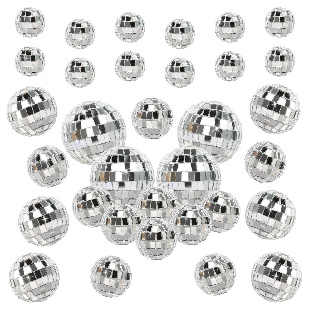 Hurodz Mini Disco Balls, 32Pcs Silver Disco Balls Mirror Disco Ball, Hanging