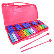 25 Note Chromatic Glockenspiel Xylophone in Red Case, Xylophone with Black/White Keys & Two Plastic Beaters for Kids Adults, Musical Drum Percussion