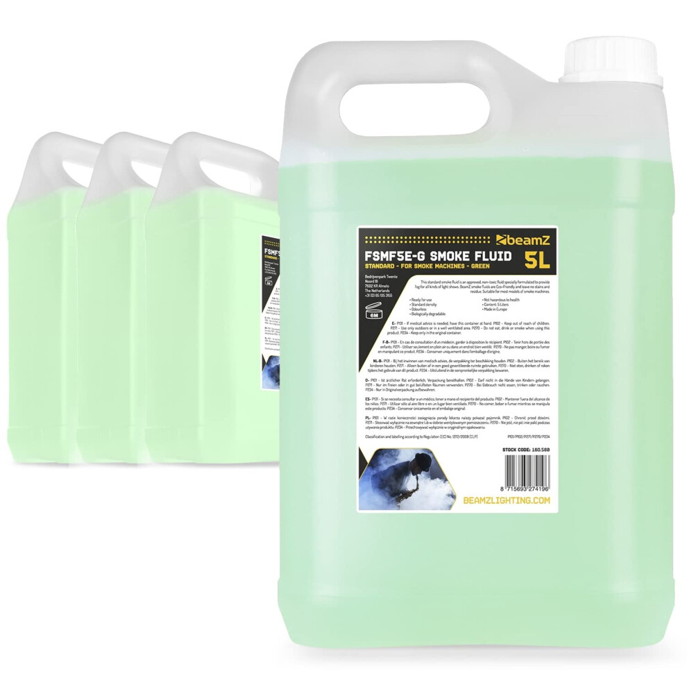Beamz Professional Smoke Machine Fluid 4X 5L Eco Light Green Non-Toxic
