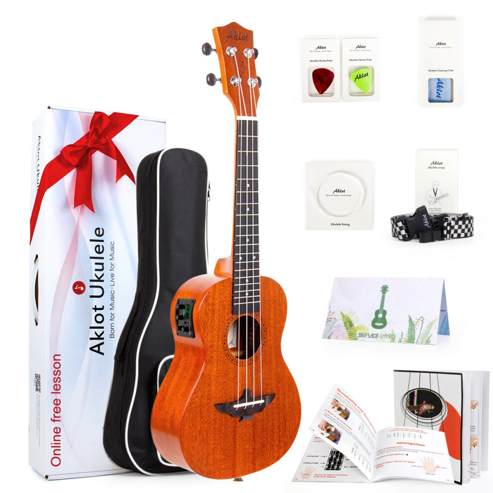 Aklot Electric Tenor Ukulele 26" Uke Solid Mahogany Ukelele For Profes