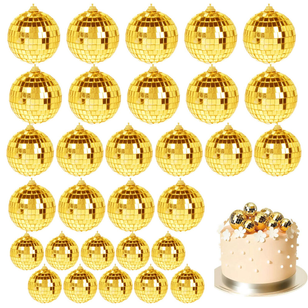 Hiuyavy Mirror Disco Ball, 30Pcs Golden Glitter Ball, 3 Sizes Disco Ball Golde