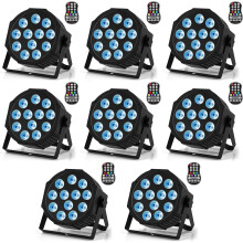Erreyht 8PCS 12 LED Rechargeable Par Can Lights, RGBW Battery Powered Stage Light with Timer and Remote Control, 8CH LED Uplights Outdoor for Wedding