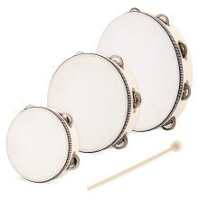 MANCHAP 3 Sizes Wooden Tambourine, Handheld Tambourine, Wooden Hand Drum with Jingle Bells, Percussion Musical Instrument for Performance, 6 Inch, 8