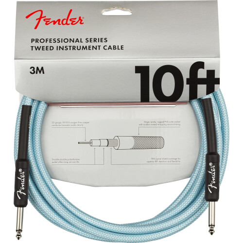 Fender Fender Professional Series Tweed Instrument Cable, 10', Daphne Blue