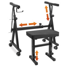 STRICH Piano Keyboard Stand Stool Set, Portable Heavy Duty Stand for 54-88 Key Electric Digital Pianos & Adjustable Piano Bench, Chair, Black, SKT-02