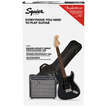 Squier by Fender Affinity Stratocaster HSS Pack, Includes Amp, Gig Bag, Cable, Strap and Free Virtual Lessons, Perfect for Beginners, Charcoal Frost