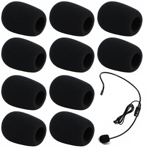 10Pcs Headset Microphone Foam Cover,Microphone Cover Foam,82230mm(Black)