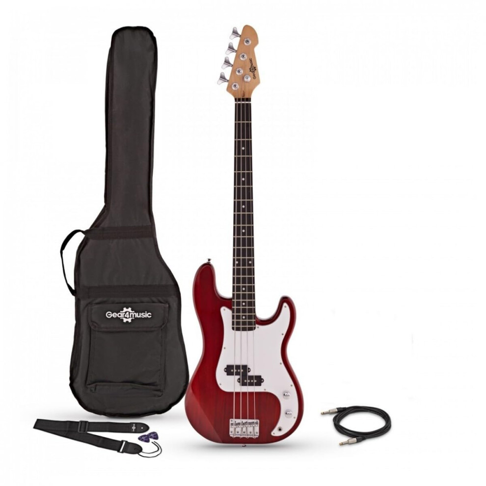 Gear4music Bass Guitar La By Red With Gig Bag And Jack Cable