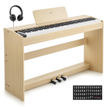 Eastar EUP-110 Digital Piano 88 Key Weighted Keyboard, Full-Size Home Electric Piano for Beginner, with Headphone, Music Stickers, Screen, 3-Pedal, W