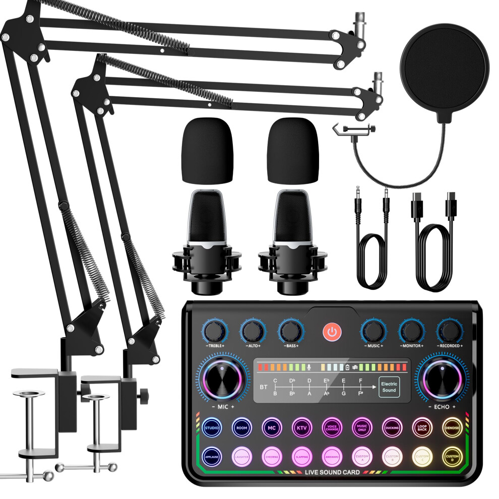 Sinwe Podcast Equipment Bundle For 2,Audio Interface With Podcast Micr