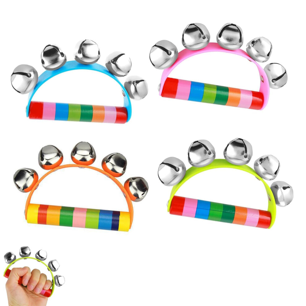 Wnxbfo 4 Pcs Half Moon Tambourine Handbell For Adults, 5 Bells Tambourine For