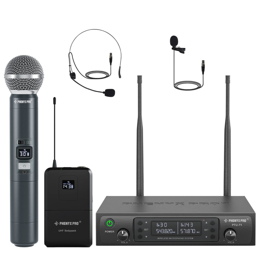 Phenyx Pro Wireless Microphone System, Dual Mic Set With Handheld/Body