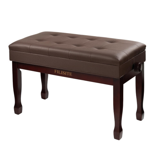 FILISITE Adjustable Height Piano Bench with Storage, Solid Wood Duet K