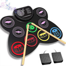 Electronic Drum Kit, 9 Drum Pad Portable Roll-Up Silicone Drum Kit with Built-In Stereo Speakers, Foot Pedals & Headphone Jack – Ideal for Kids, Beg