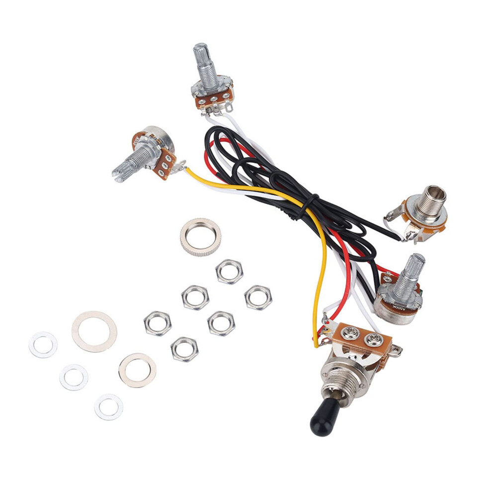 Walfront Guitar Wiring Harness 2 Volume 1 Tone 1 Jack 500K Pots 3 Way Switch Pr