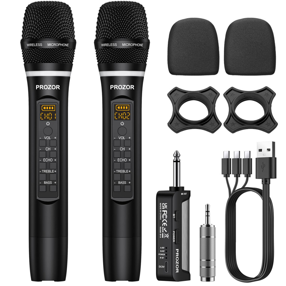 Prozor Wireless Microphones - Rechargeable Handheld Microphone Uhf Cor