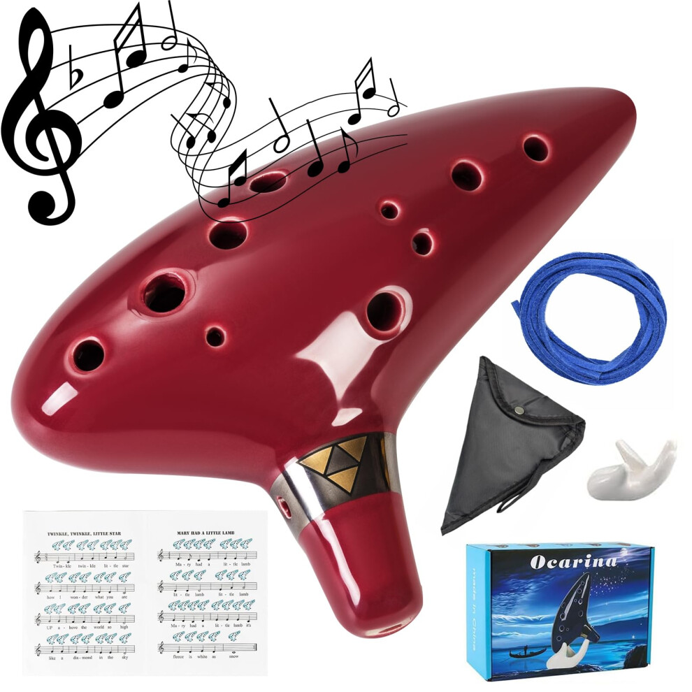 Mulucky Ocarina 12 Tones Alto C With Song Book Display Stand Neck Cord