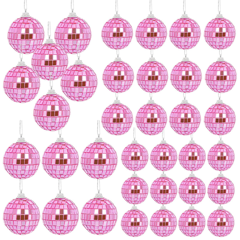 Lbxtswpl Mirror Disco Ball, 36Pcs Pink Glitter Ball, 3 Sizes Mini Disco Balls R