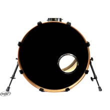 22" Black Bass Drum Skin with Fitted 6" Chrome Port Hole O Ring - Drum