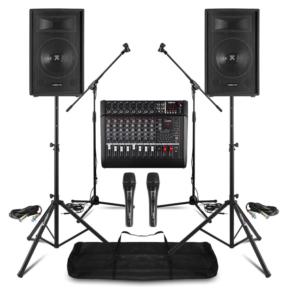 Vonyx Complete Band Pa System With 2X 600W 12" Passive Speakers, 8-Channel M