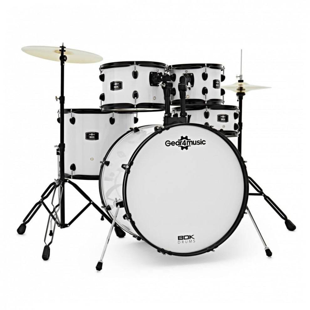 Gear4music Bdk22 Full Acoustic Drum Kit Rock Size With Cymbals & Hardware White