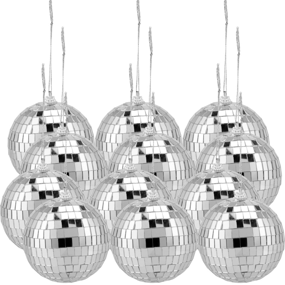 Hakzeon 12 Pieces 8Cm Silver Mirror Disco Balls, 3 Inch Hanging Party