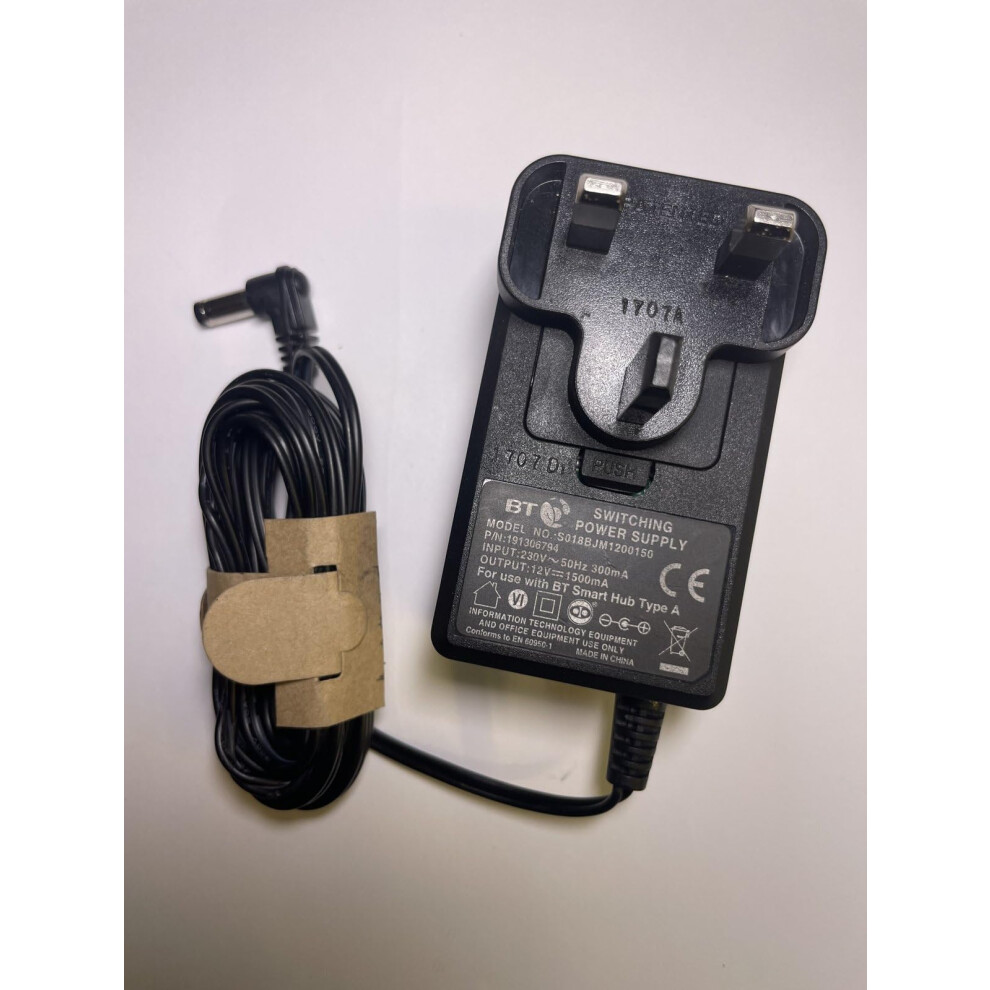 Replacement 12V 1500mA BT Switching Power Supply for BT Smart Hub Type
