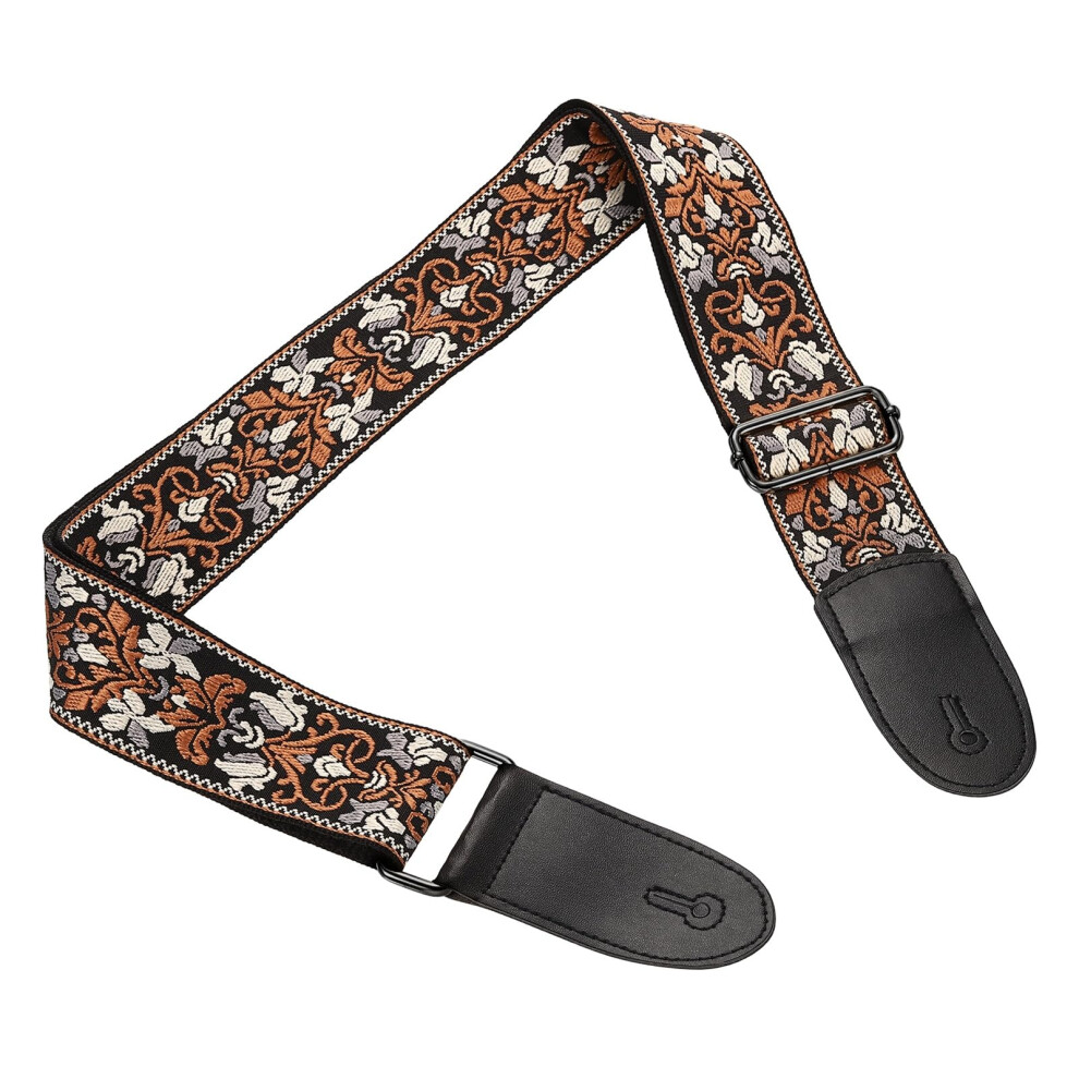Sourcing Map Guitar Strap, Cotton Webbing Leather Ends Straps Vintage