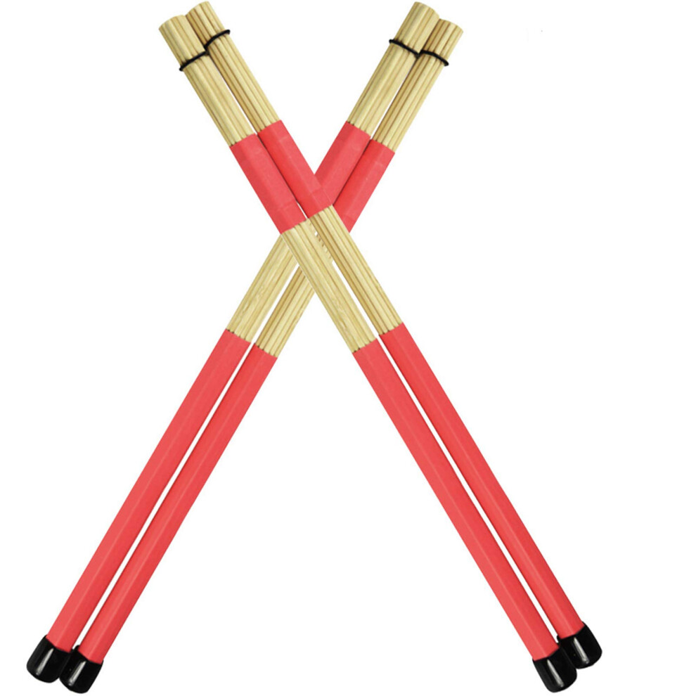 Wogod Hot Rods Rute Jazz Drum Sticks Brushes Drumsticks (Red-2P)