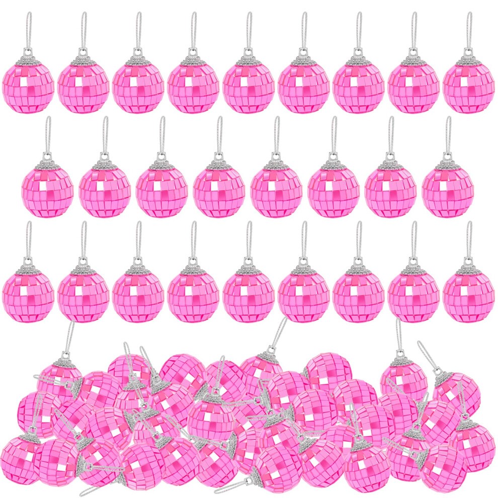 Djboomy Pink Mini Disco Ball Decor: 60 Pack Hanging Mirror Ball Ornaments 1.2