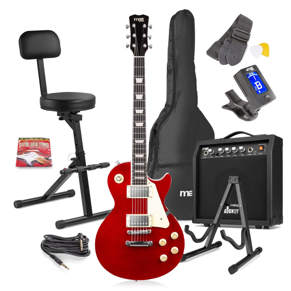 Max Gigkit Beginner Electric Guitar Pack, Sc-Style Dark Red Guitar, 40