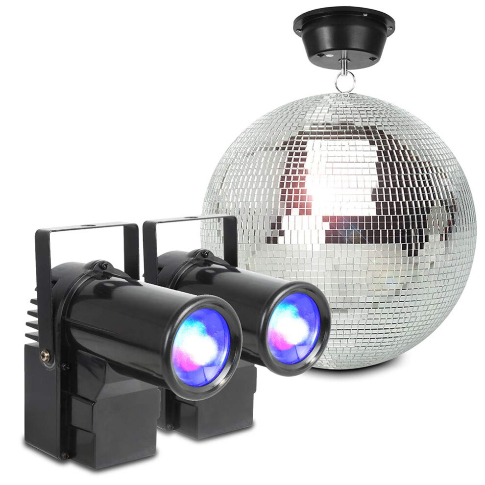 Beamz Glitter Mirror Ball 30Cm Disco Kit With Motor And 2X Rgbw 10W Le