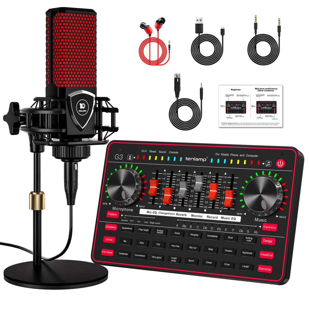 Tenlamp Podcast Microphone Bundle With Live Sound Board Audio Mixer, Podcast E