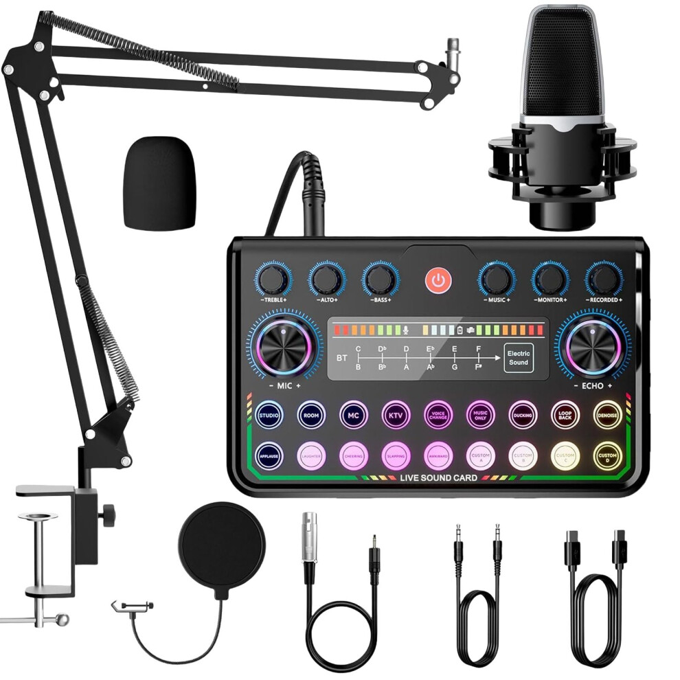 Agrdeed Podcast Equipment Bundle With Live Sound Card Audio Mixer Condenser Mi