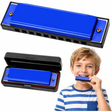 Diatonic Harmonica in C, 10 Hole 20 Tone Harmonica with Case for Beginners, Students, Gift for Kids (Blue)
