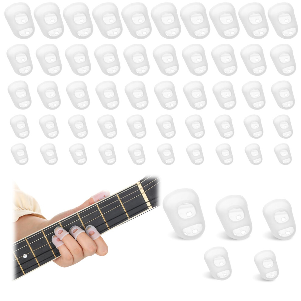 Zyghjort 50 Pcs Silicone Guitar Fingertip Protector, Guitar Finger Guards 5 Siz