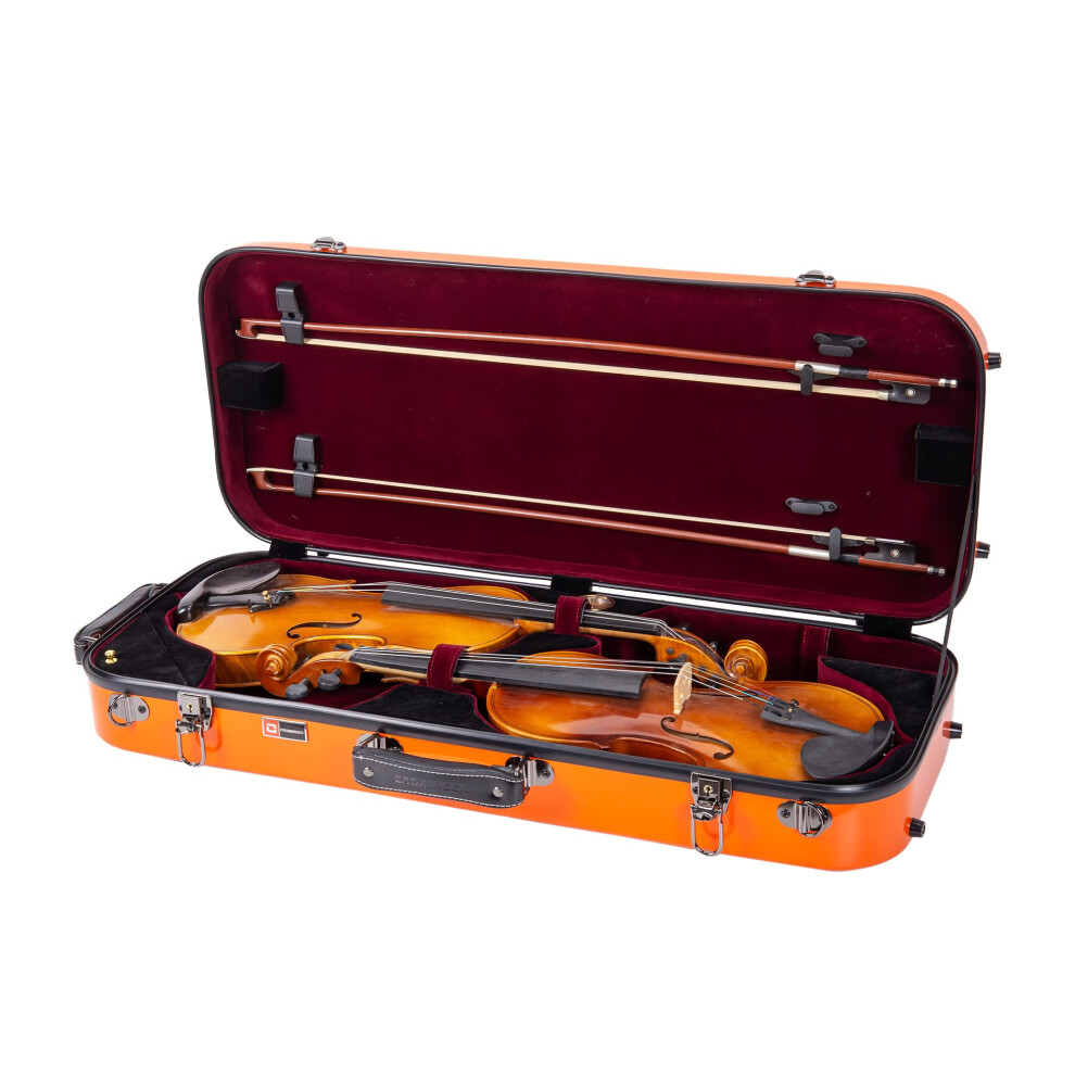 Crossrock Fiberglass Double Violin Case For Two 4/4 Size | Gloss Orang