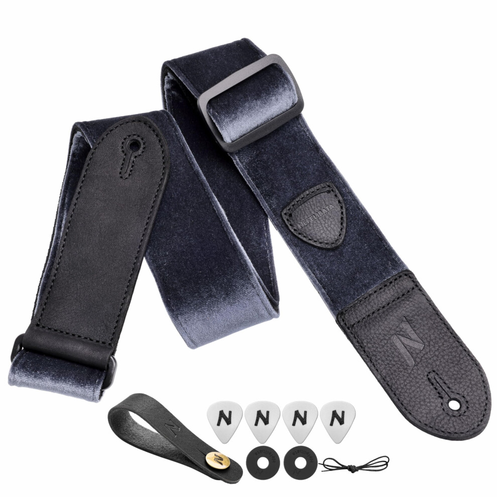Nefelibata Guitar Strap,Double Full-Grain Leather Ends,Vintage Velvet