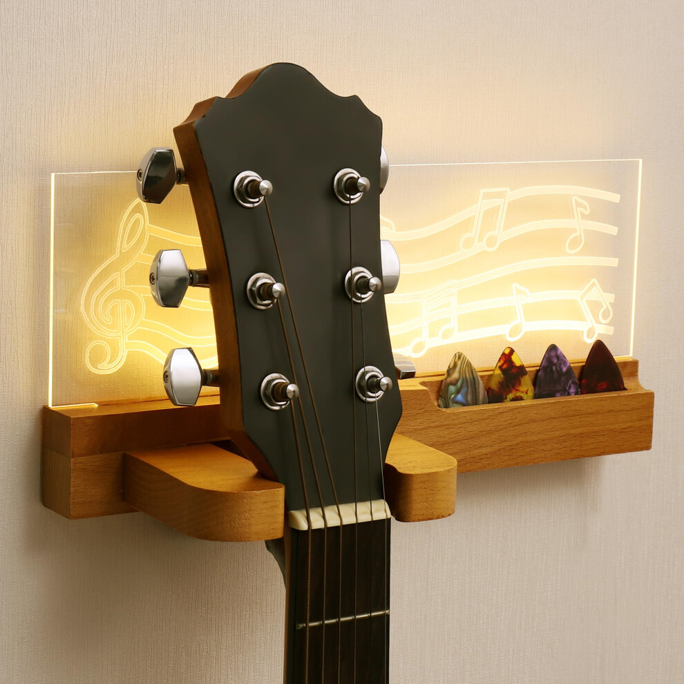 Jizzu Guitar Wall Mount Wooden, Guitars Hanger With Plectrum Slot, Gui